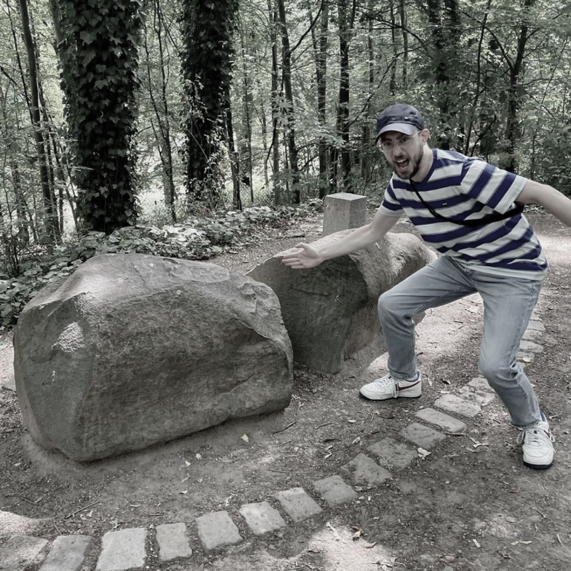 Crushing a large rock with my bare hands on a team offsite